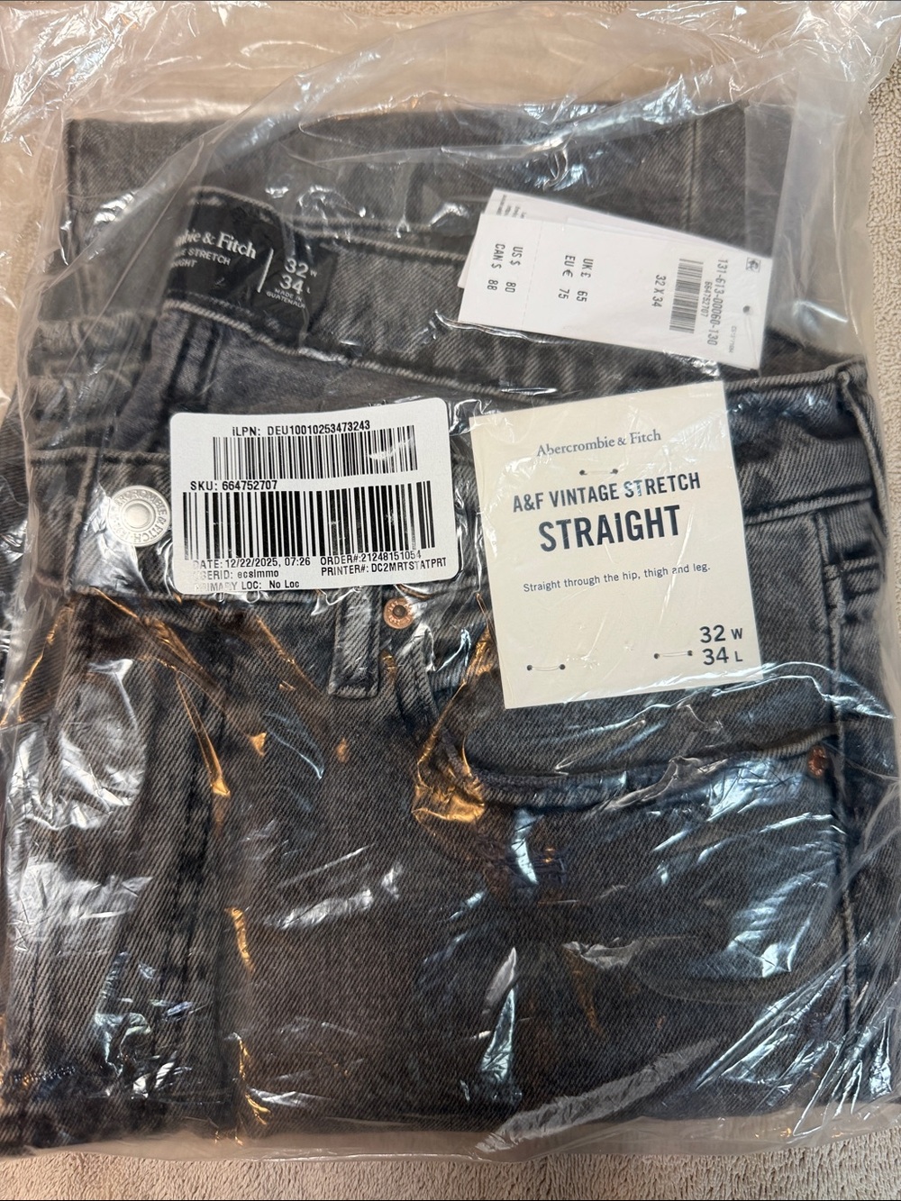 Abercrombie & Fitch Straight Vintage Stretch Jeans - Charcoal